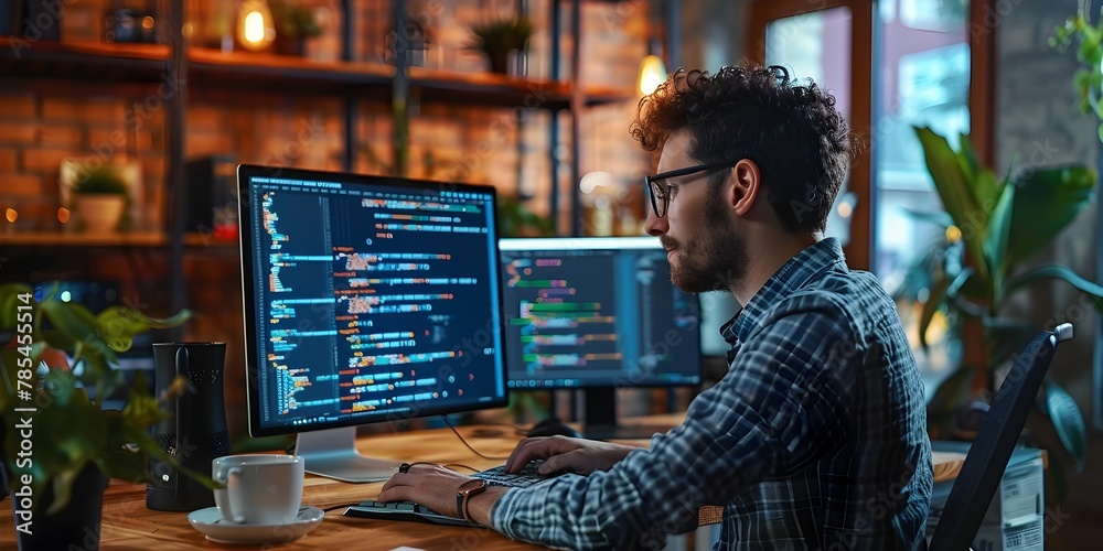Poster Programmer Engages in Casual Coding Conversations in Vibrant Workspace Environment
