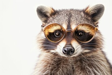 Fototapeta premium A stylish raccoon wearing golden round glasses, gazing with curiosity.