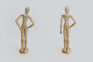 Mannequin for drawing with different positions. Mobile painting wooden mannequin. Human mannequin....