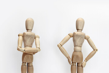 Mannequin for drawing with different positions. Close up. Mobile painting wooden mannequin. Human mannequin. Doll to draw action figures.
