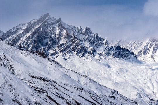 Himalayas – beautiful iconic landscape picture of the highest mountains in the World covered by the snow, Spiti valley, India.