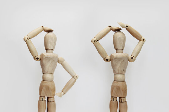 Mannequin for drawing with different positions. Close up. Mobile painting wooden mannequin. Human mannequin. Doll to draw action figures.