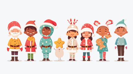 Kids group wearing winter holiday season costumes