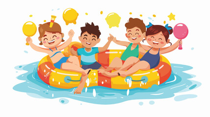 Obraz na płótnie Canvas Kids having a pool party. Happy swimming and sliding