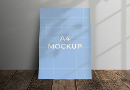 A4 Paper Sheet Mockup Leaning Against The Wall, Generative ai