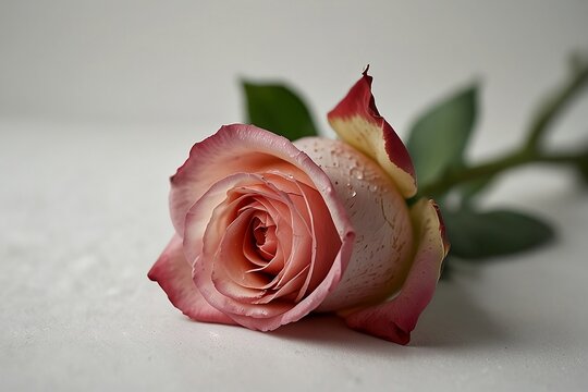 Pink rose on white background generative AI