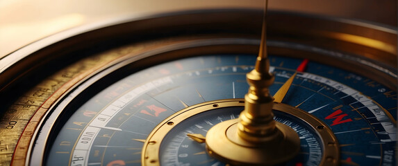 Naklejka premium Meticulously detailed vintage compass bathed in gentle warm light, highlighting the intricate design elements