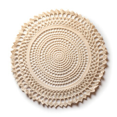 White Round handmade crafted crochet raffia placemat  isolated on white background