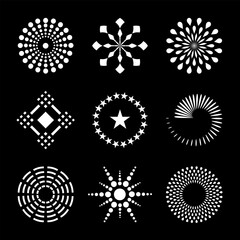 Design Elements Set. Abstract White Dots Icons on Black Background.  - 785457911