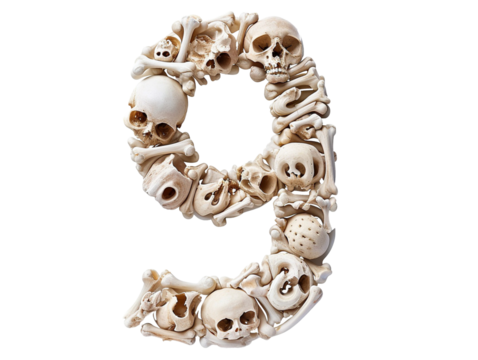 number nine made of bones