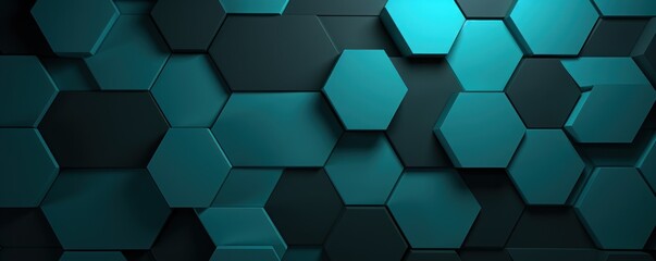 Teal dark 3d render background with hexagon pattern 