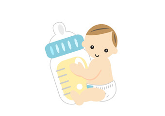 哺乳瓶を持つ赤ちゃん
