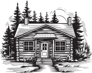 Rustic Countryside Cabin Paradise Vector Illustration of a Wooden Cabin House