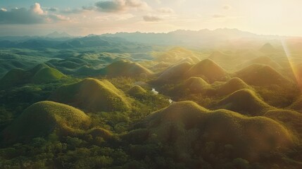 Chocolate hills with rivers of milk, confectionery terrain - obrazy, fototapety, plakaty