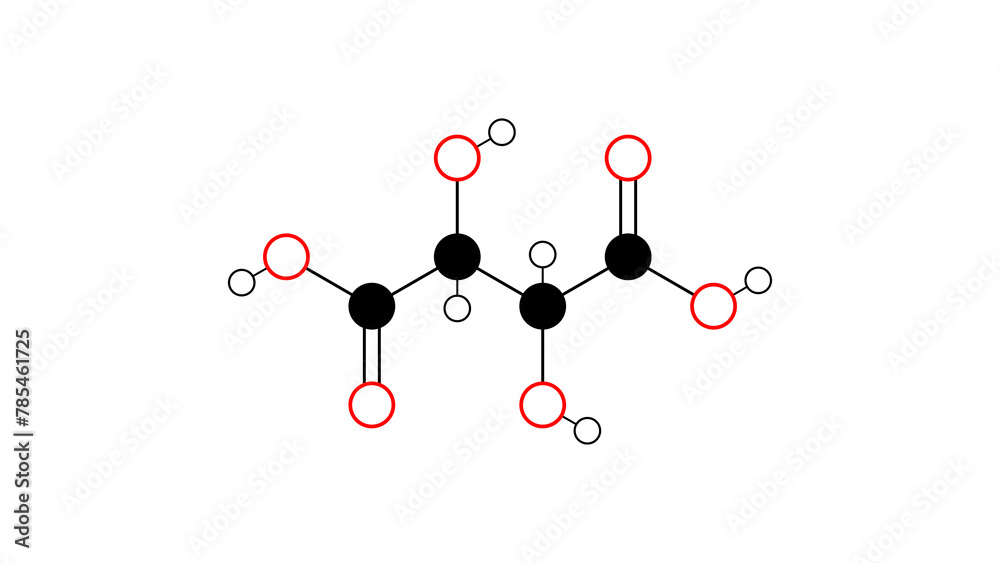 Wall mural tartaric acid molecule, structural chemical formula, ball-and-stick model, isolated image antioxidan