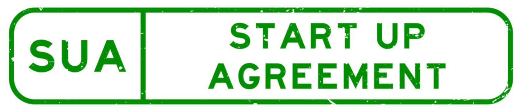 Grunge green SUA Start up agreement word square rubber seal stamp on white background