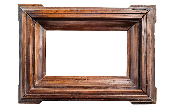 Brown empty wooden picture frame on white background,png