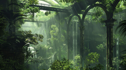 Rainforest echoing with the songs of mechanical frogs, technotropics - obrazy, fototapety, plakaty