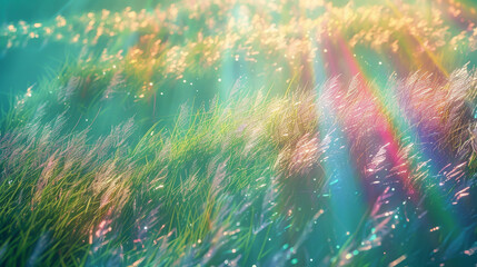 Astral meadows where the grass is made of light rays, prismatic pasture