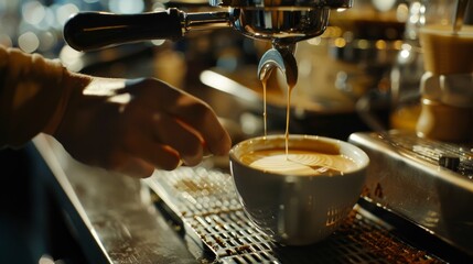Fototapeta na wymiar Barista creating latte art, the aroma and precision, culinary artistry