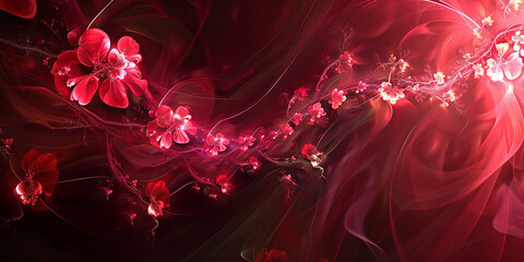 Abstract fractal beautiful cherry background with wave AI-generated Image