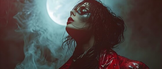 Mystical Vampire Elegance in Moonlight. Concept Mystical, Vampire, Elegance, Moonlight - obrazy, fototapety, plakaty