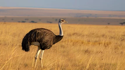 Foto op Plexiglas Side profile of female ostrich standing in dry grass  © Ashley