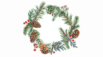 Merry Christmas greeting card wreath composition