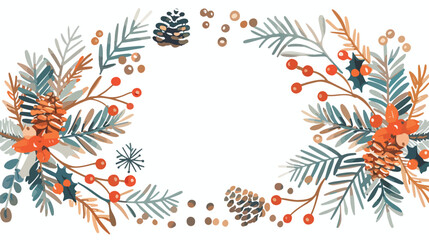 Merry Christmas greeting card wreath composition 