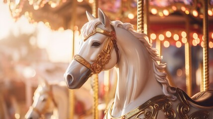 carousel horse in amusement park carnival, ai - obrazy, fototapety, plakaty