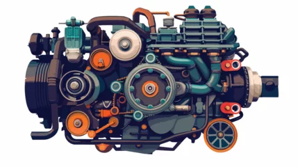 Fotobehang Modern car internal combustion engine. Complete overh © Blue