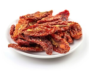 Delectable Sun Dried Tomatoes. Aromatic, Delicious and Perfect for Culinary Use on Fresh White Background