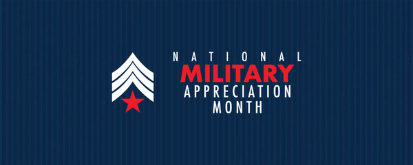 National Military Appreciation Month is celebrated every year in May, Poster, card, banner and background. Vector illustration. banner design with American flag theme and colors, stars, stripes