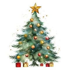 christmas tree watercolor style, illustration.