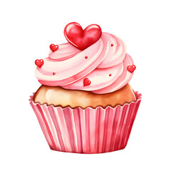 cupcake in valentines day watercolor style, illustration.