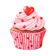 cupcake in valentines day watercolor style, illustration.