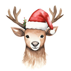 Cute reindeer head on Christmas Day watercolor style, illustration.