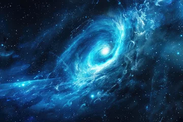 Foto op Aluminium Gamma Waves in Space. Blue Glowing Burst of Energy Creates Stunning Light Show in Cosmic Background © Web