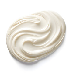 White face cream swirl swatch. Body lotion drop product sample isolated on white background