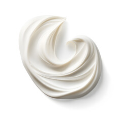 White face cream swirl swatch. Body lotion drop product sample isolated on white background