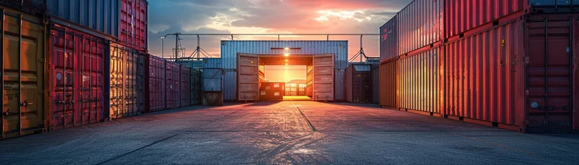 Foto op Aluminium Hidden compartment in an industrial yard storing smuggled goods, opening crate, twilight, illegal trade © Samon