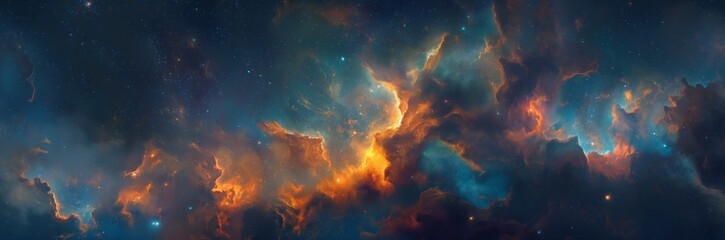 Vibrant space image showing a cosmic nebula with vivid colors and star formations highlighting the beauty of the universe - obrazy, fototapety, plakaty