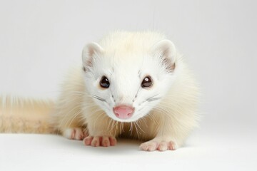 Isolated Young Ferret - Domestic Polecat Mammal Pet with White Fur in Studio Shot