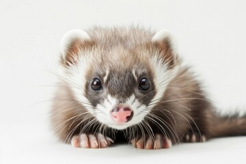 Isolated Young Ferret. A Cute Pet Ferret Also Known as Polecat in the Studio, Captured in a Close-up Shot Highlighting its White Fur