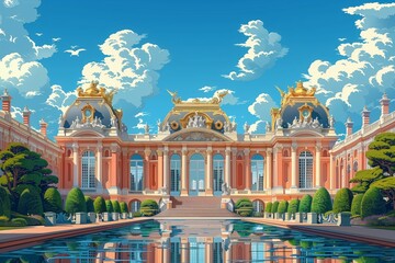 An AI-generated vector illustration showcasing the classic design of the Palace of Versailles...