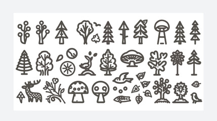 Nature and forest thin line art icons set. Modern 