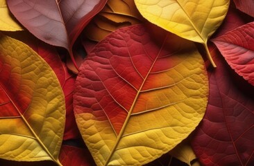 Autumn leaves, autumn colors, pattern of leaves of different colors, bright red and yellow fallen leaves