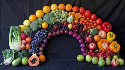 Vibrant rainbow of fresh fruits and vegetables, healthy eating concept with colorful produce in natural light © Ashi