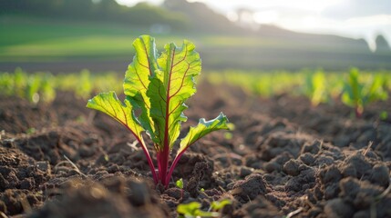 Nature's Growth - Closeup of Young Sugar Beet Plant in Farm Field