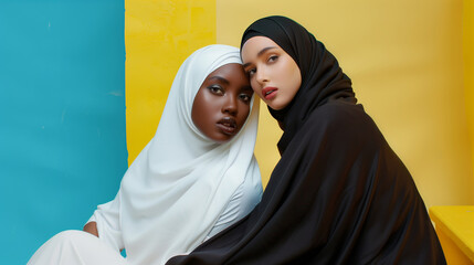 Two women in a white and black hijab.